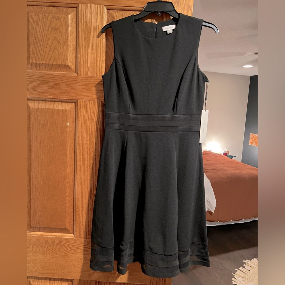 calvin klein black knee length dress